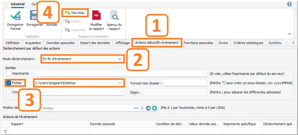 Action fin d'évènement